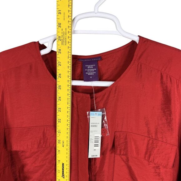 NWT Lot Of Three Beverly Drive Women 2X Button 3/4 Tab Sleeve Top Gold White Red - Picture 10 of 16
